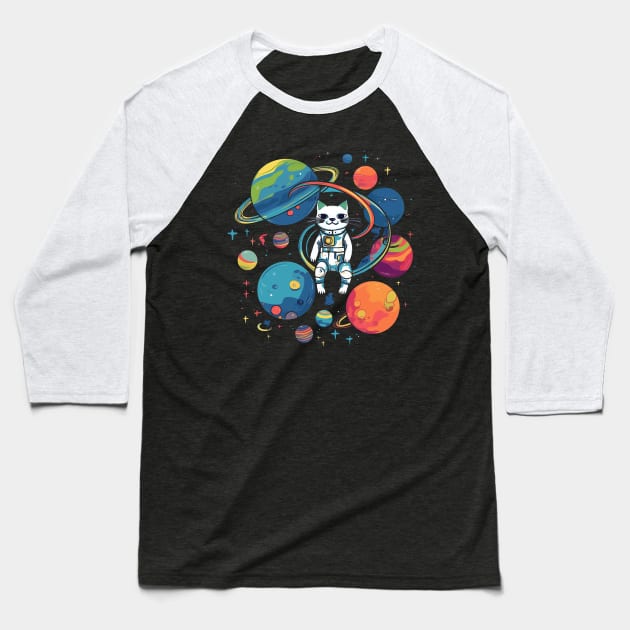 Cat Astronaut or Space Cat Baseball T-Shirt by tatadonets